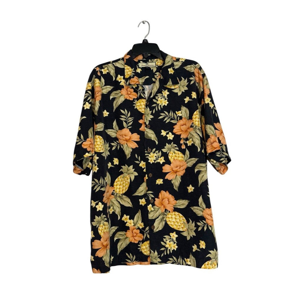 Tommy Bahama Men's Hawaiian Shirt 100% Silk Black Large